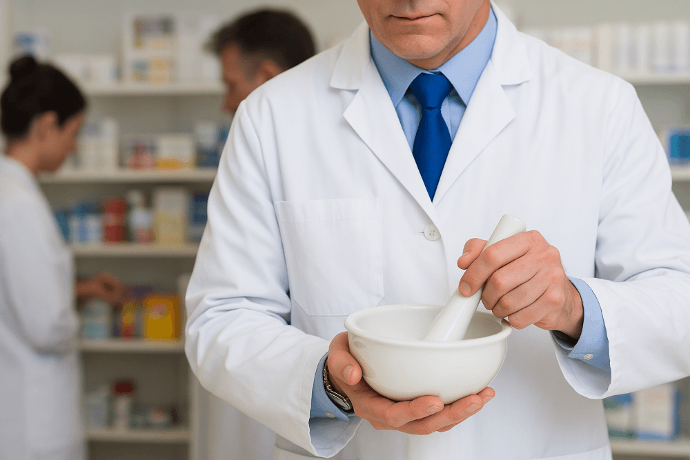 Pharmacist preparing compounded medication